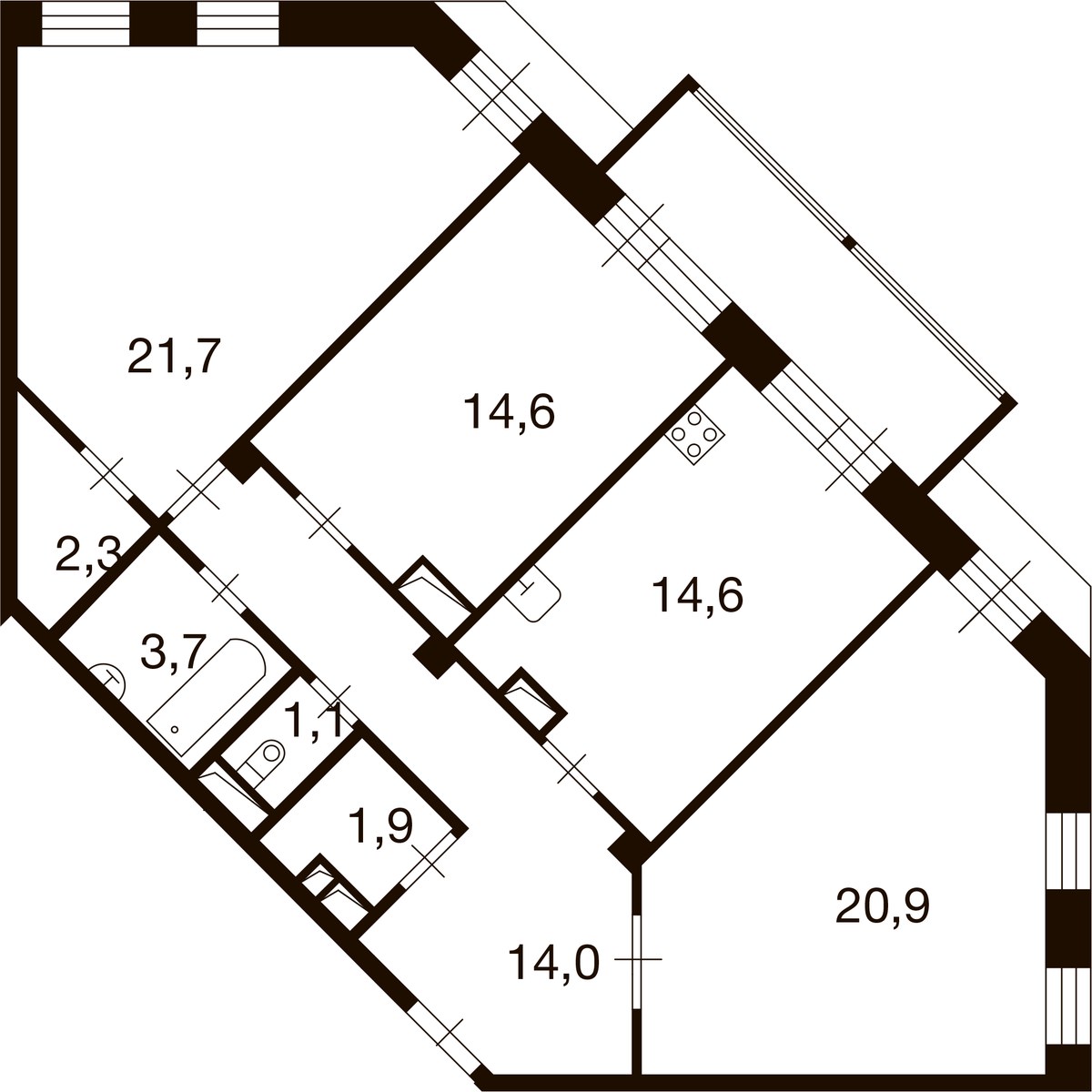 Планировка 94.9 м²