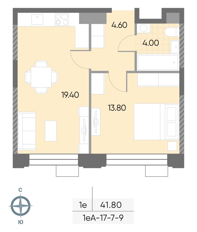 Планировка 41.8 м²