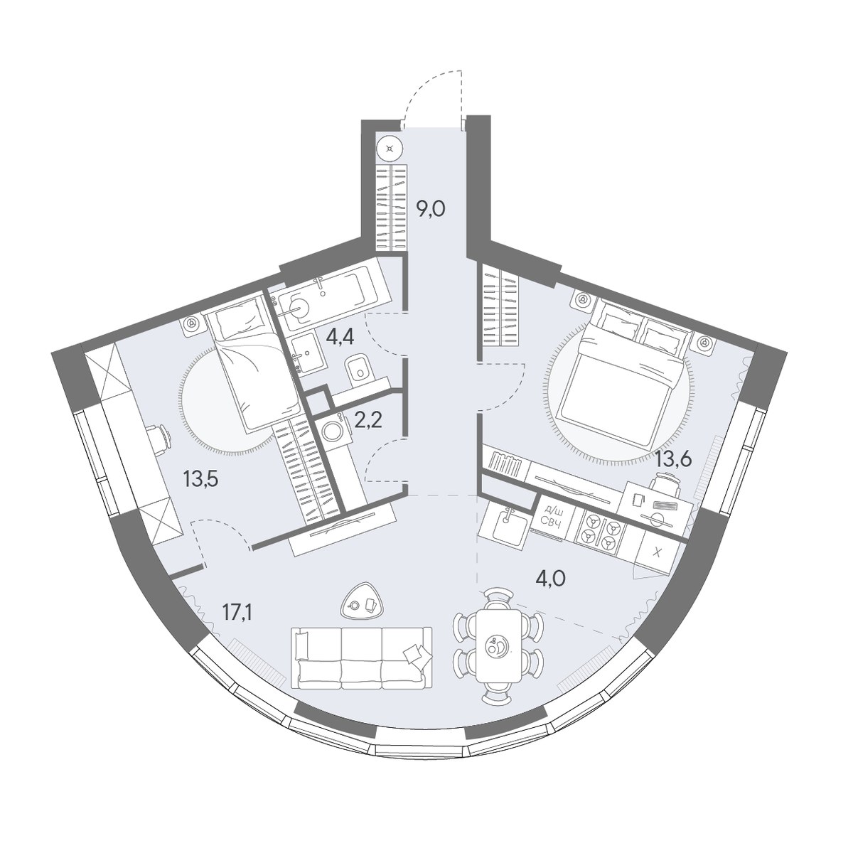 Планировка 63.8 м²