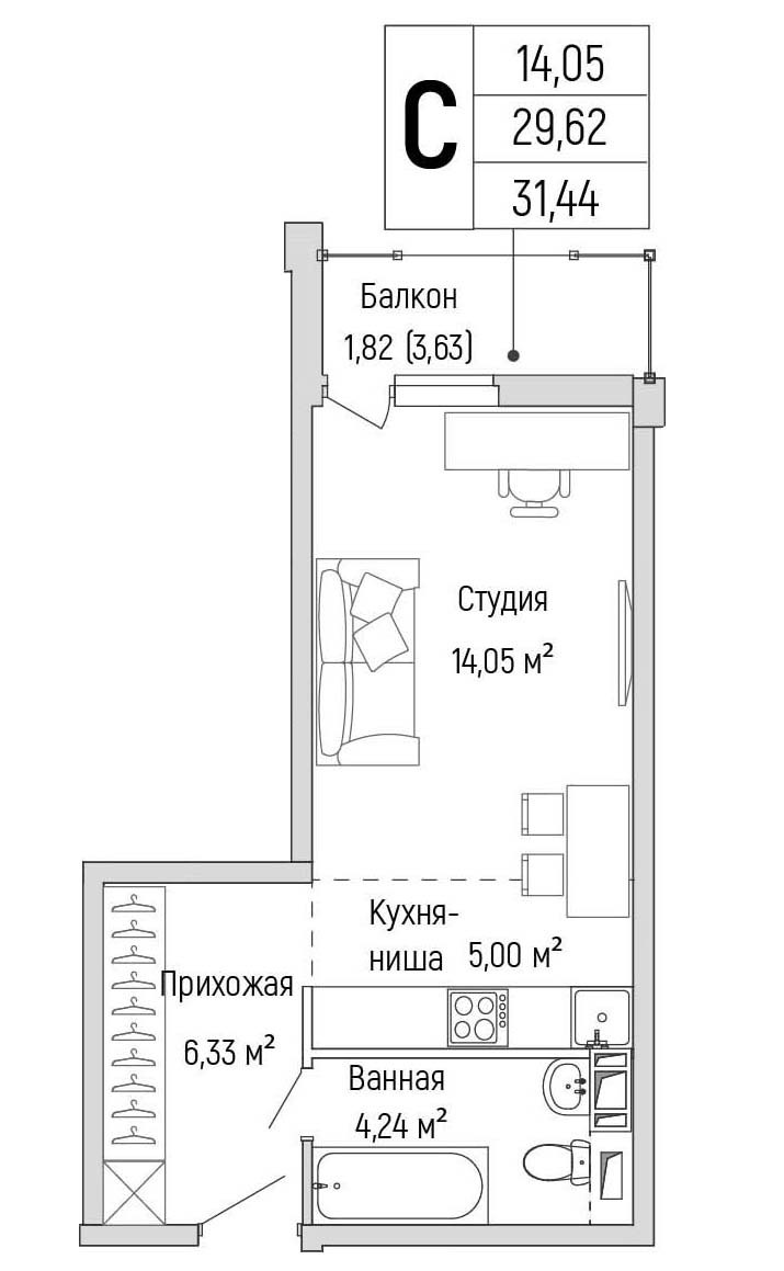Планировка 31.44 м²