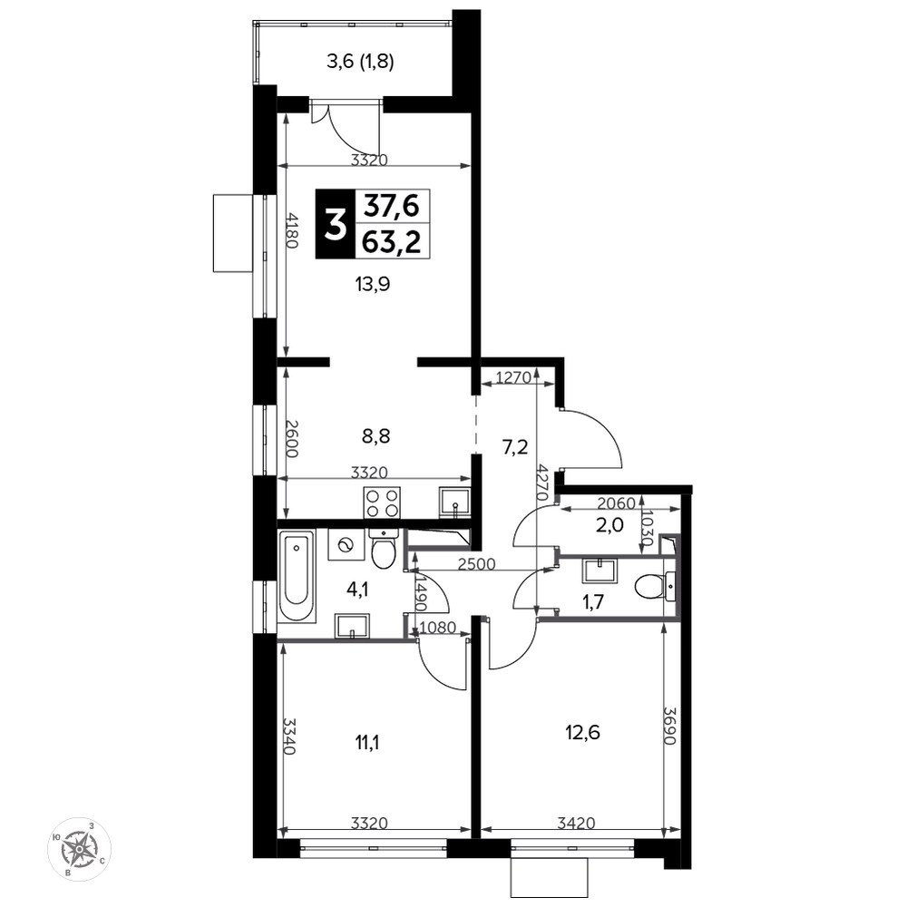Планировка 63.2 м²