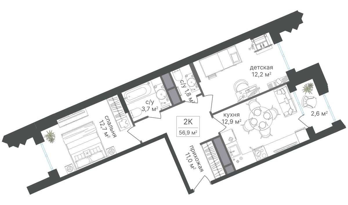 Планировка 57.7 м²