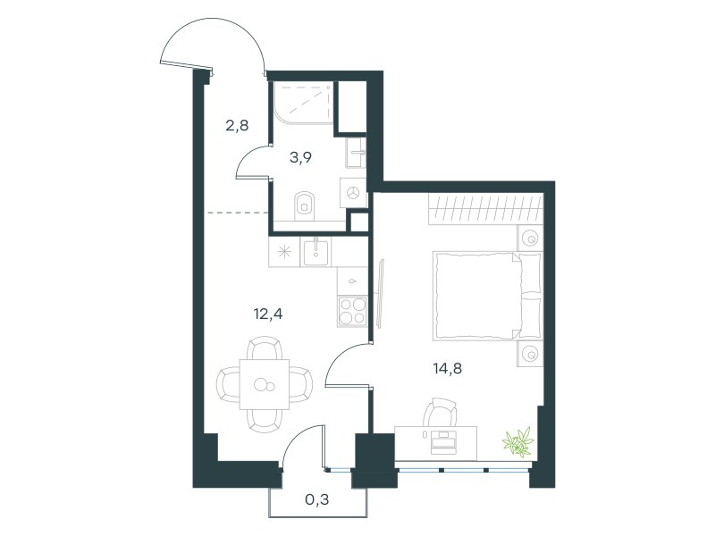 Планировка 34.2 м²