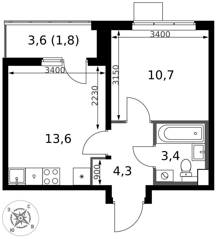 Планировка 34.2 м²