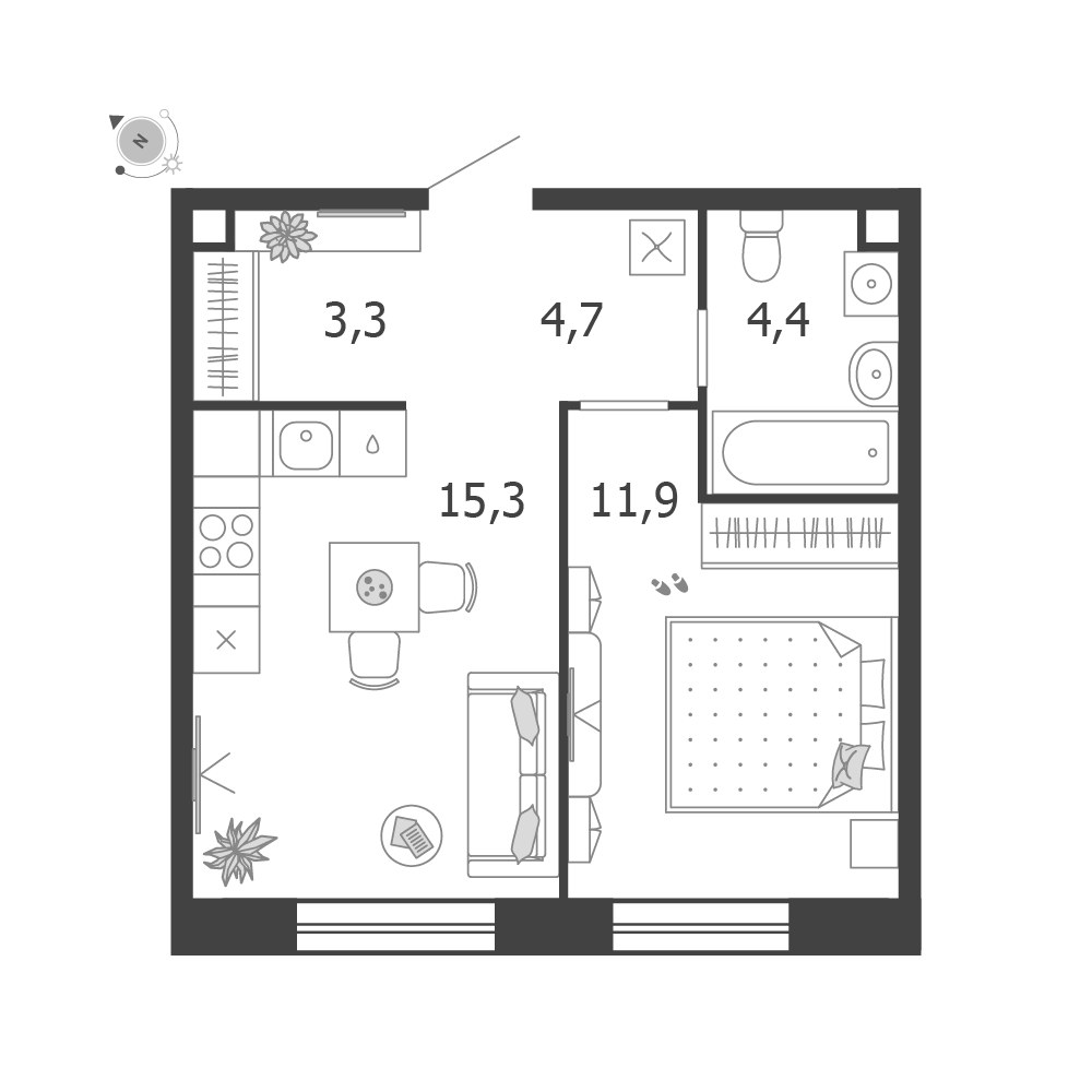 Планировка 39.6 м²