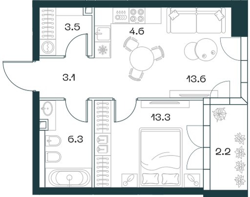 Планировка 46.6 м²
