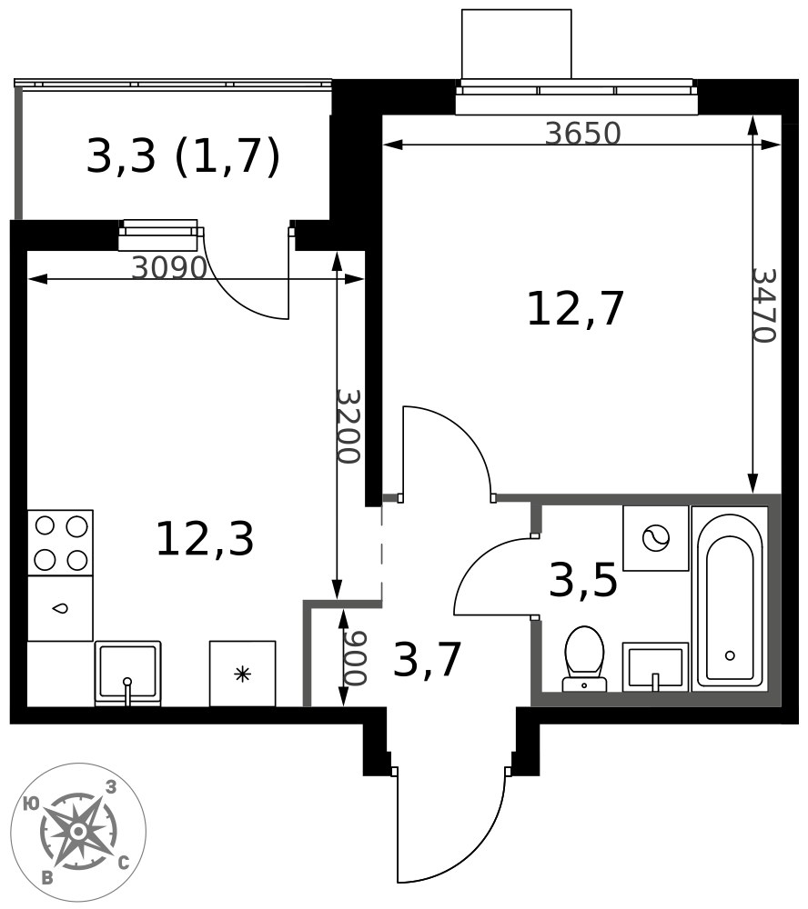 Планировка 34.5 м²
