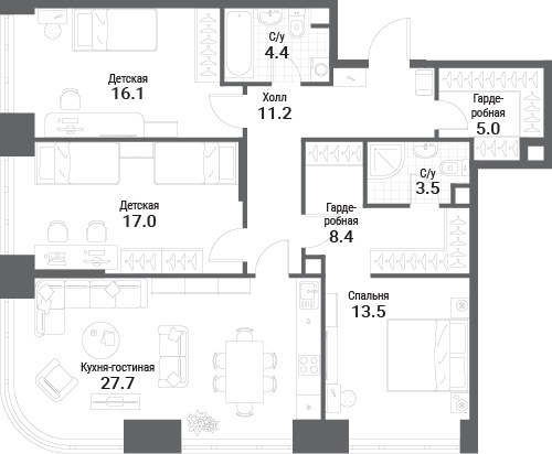 Планировка 106.8 м²