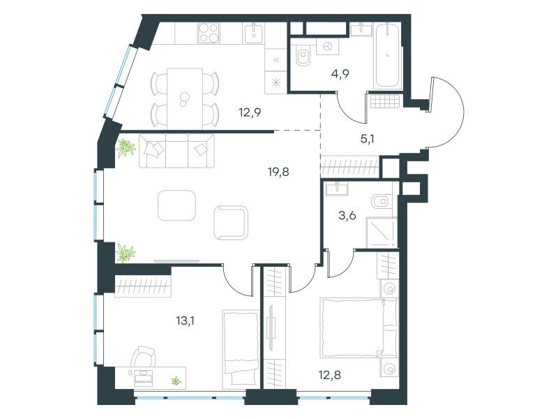 Планировка 72.9 м²