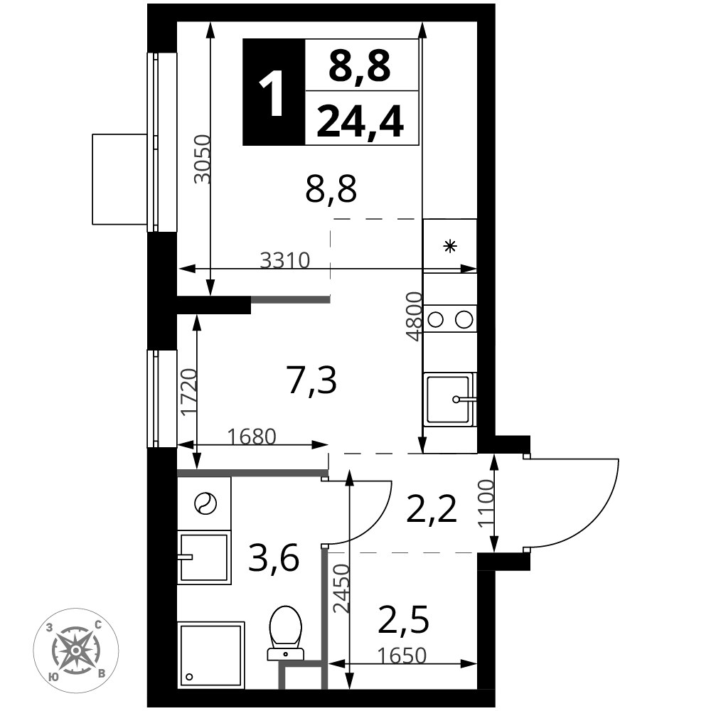 Планировка 24.4 м²