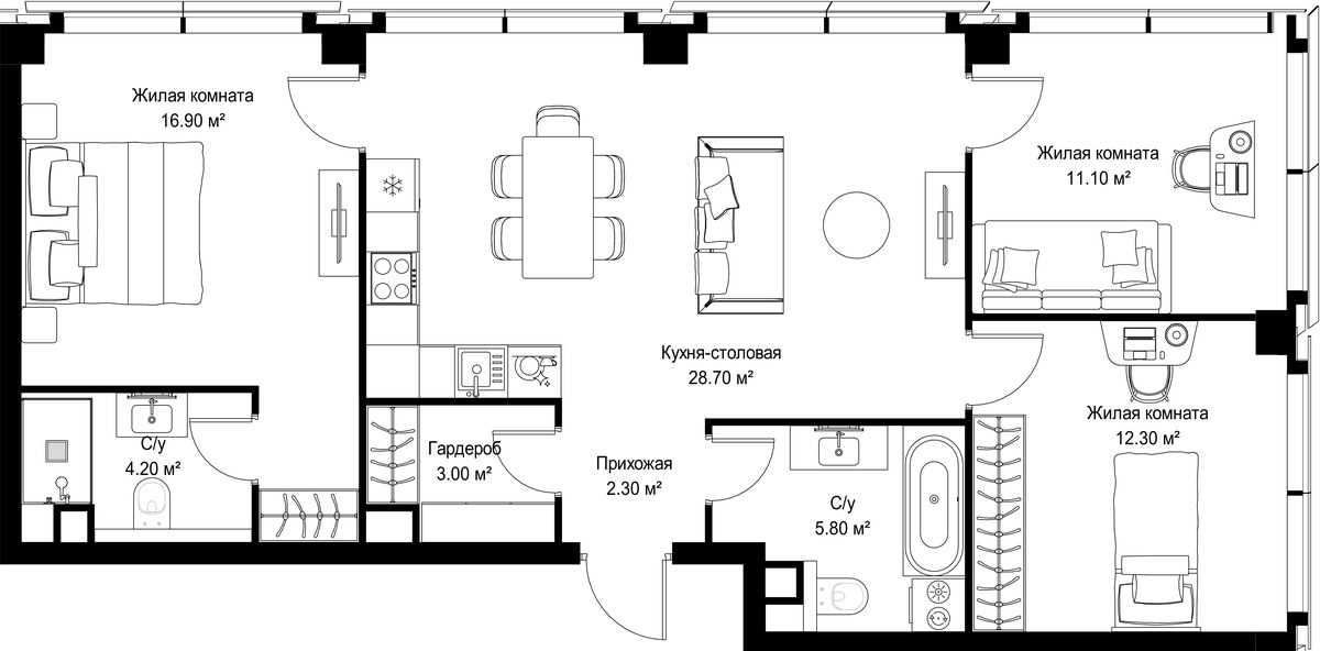 Планировка 84.3 м²