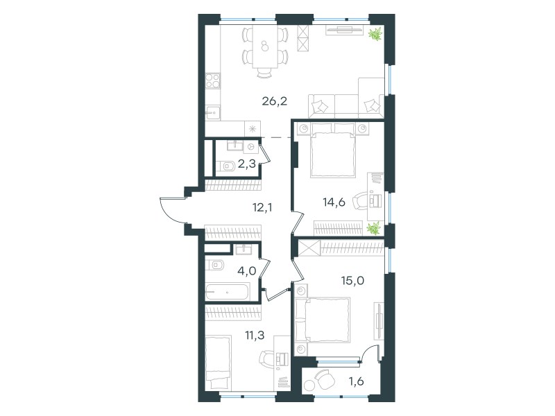 Планировка 87.1 м²