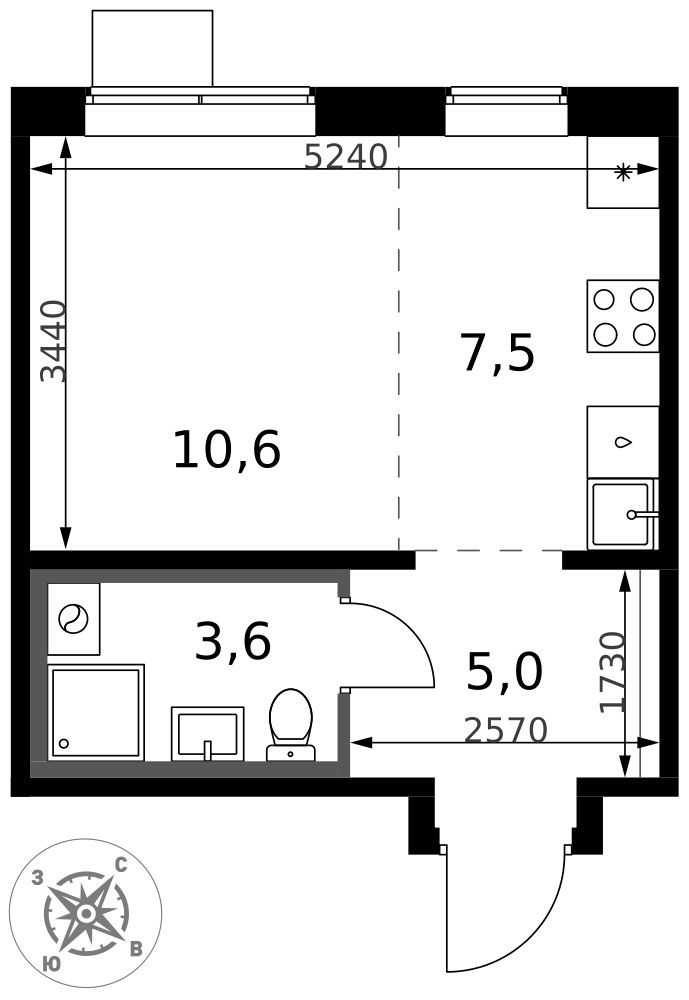 Планировка: Студия, 27.6 м²