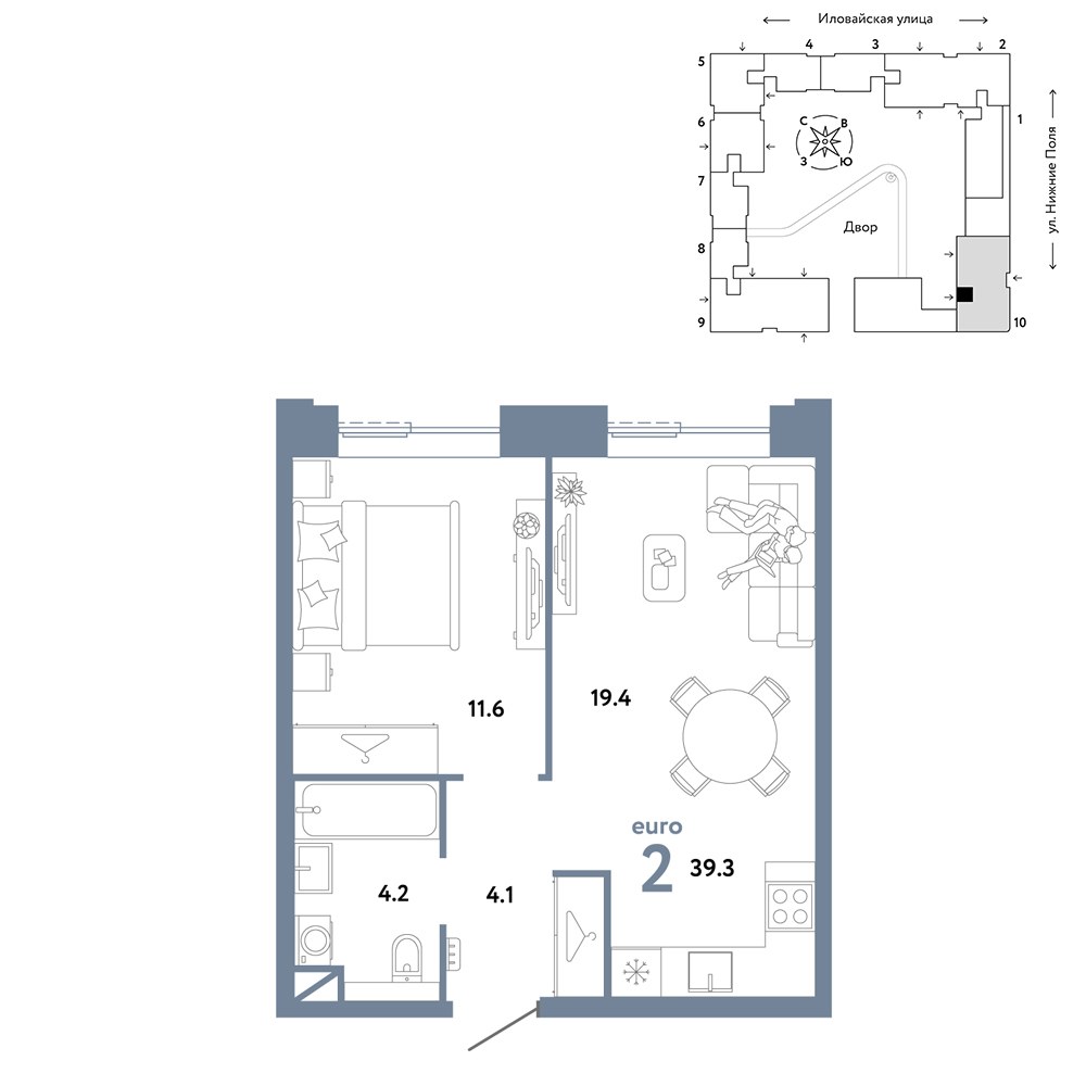 Планировка 39.3 м²