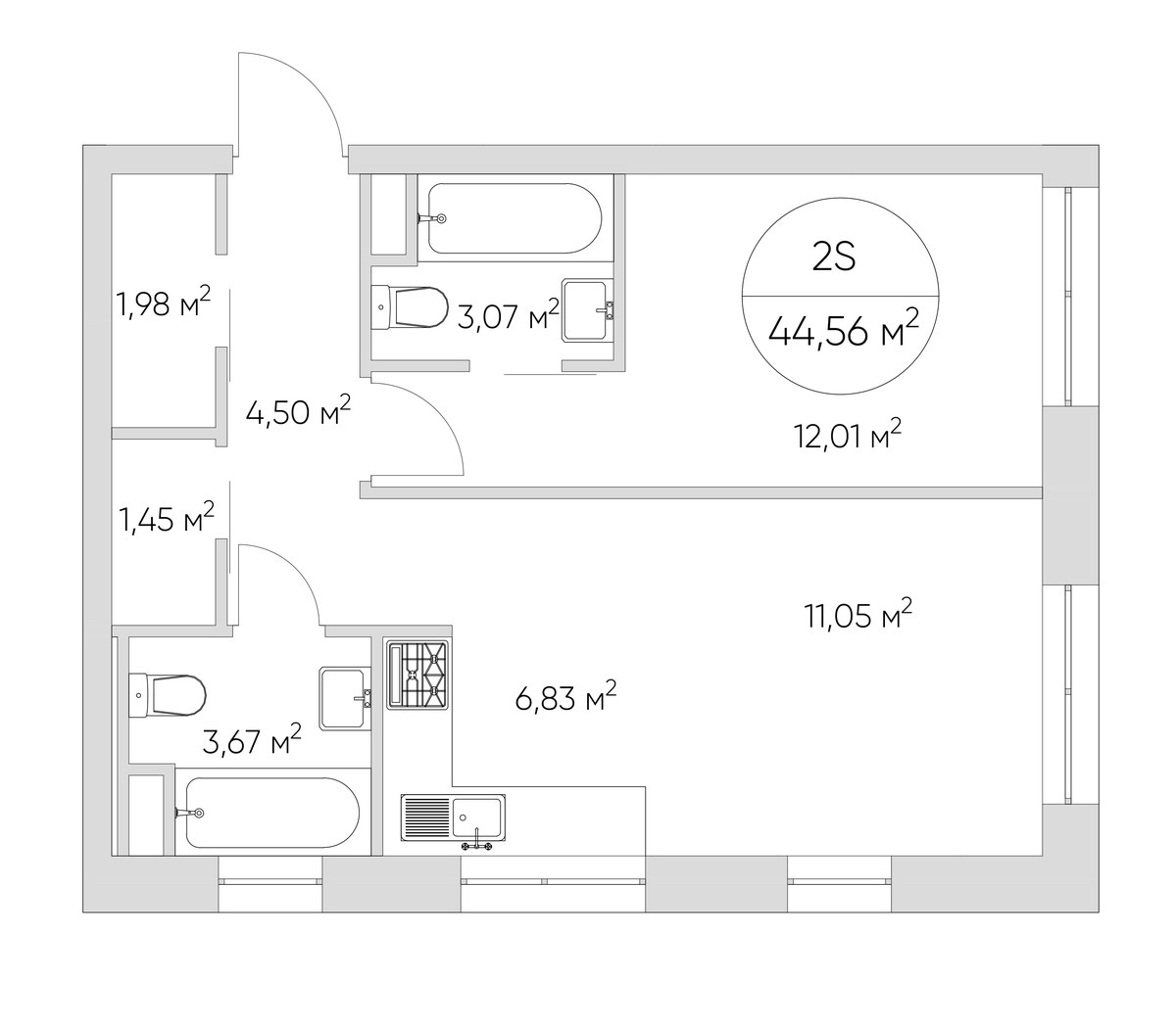 Планировка 44.4 м²