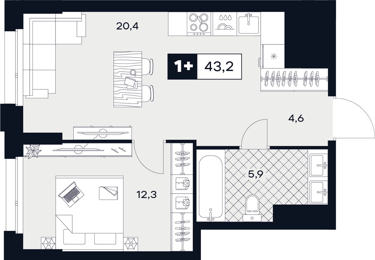 Планировка 43.2 м²