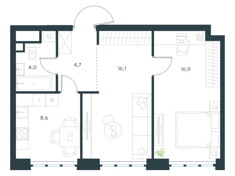 Планировка 50.3 м²