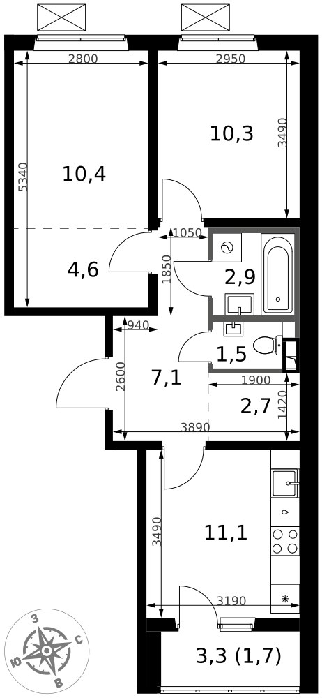 Планировка 52.3 м²