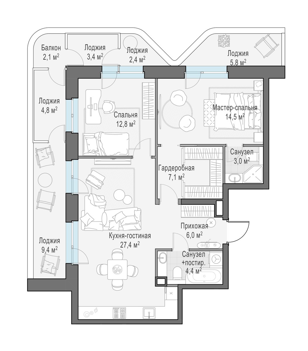 Планировка 88.8 м²
