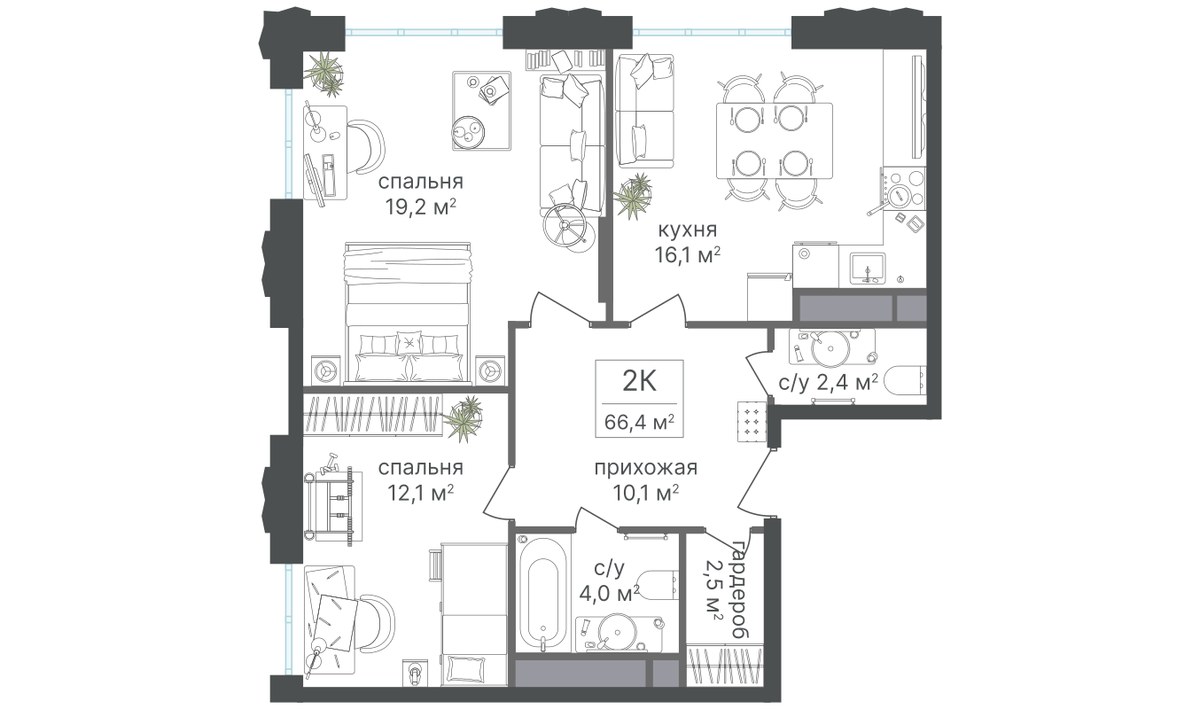 Планировка 65.7 м²