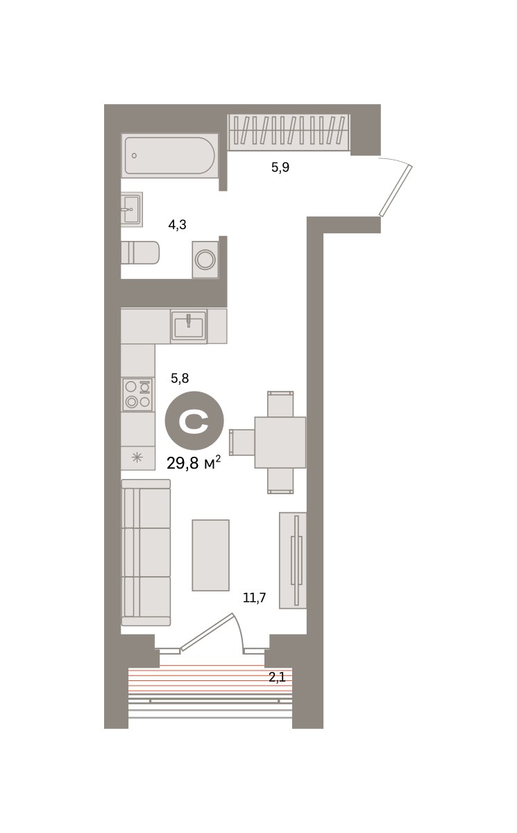 Планировка 29.8 м²