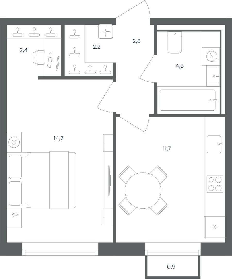 Планировка 38.4 м²
