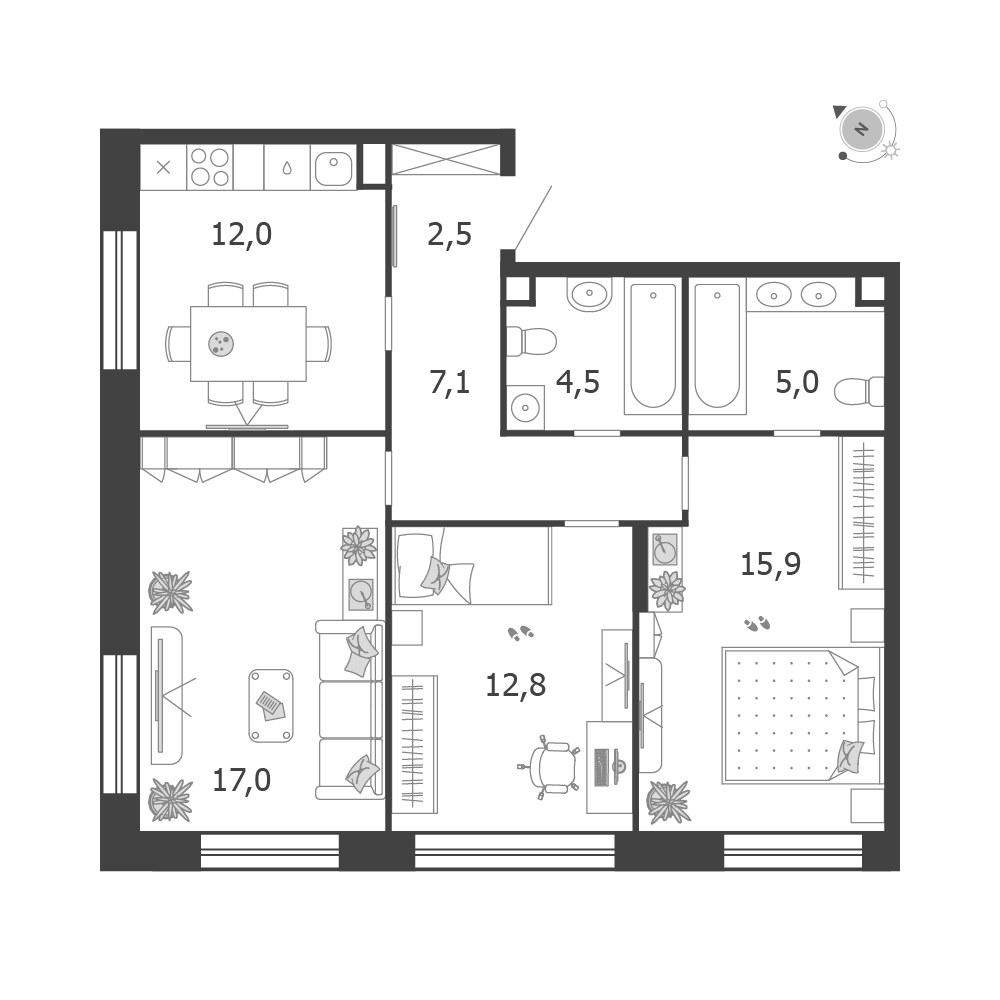 Планировка 76.8 м²
