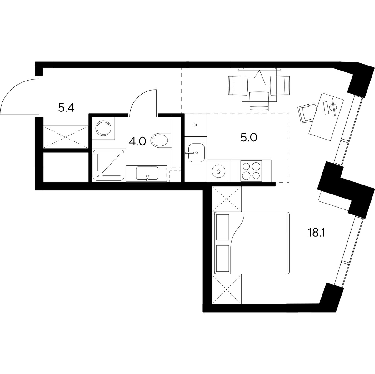 Планировка: 1-комнатная, 32.5 м²