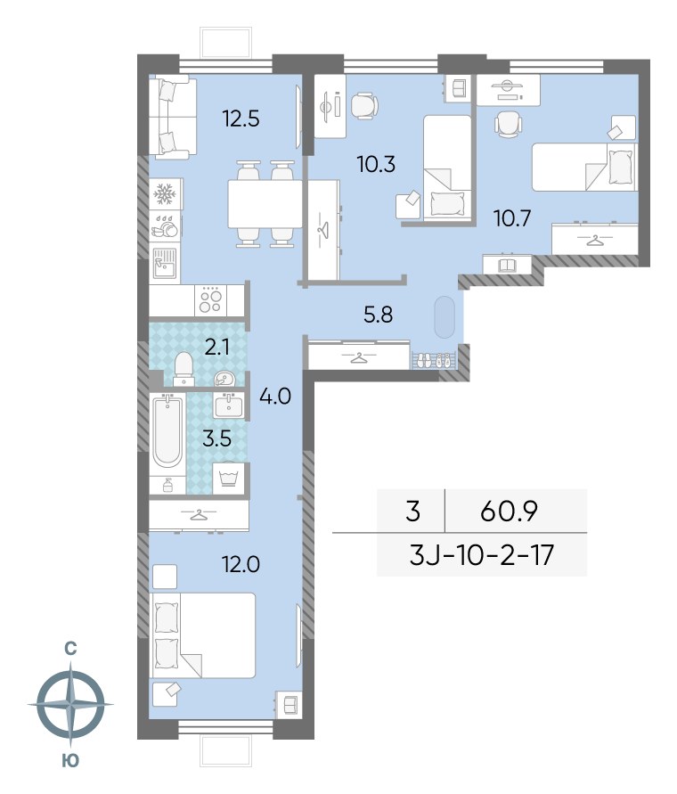 Планировка 60.9 м²