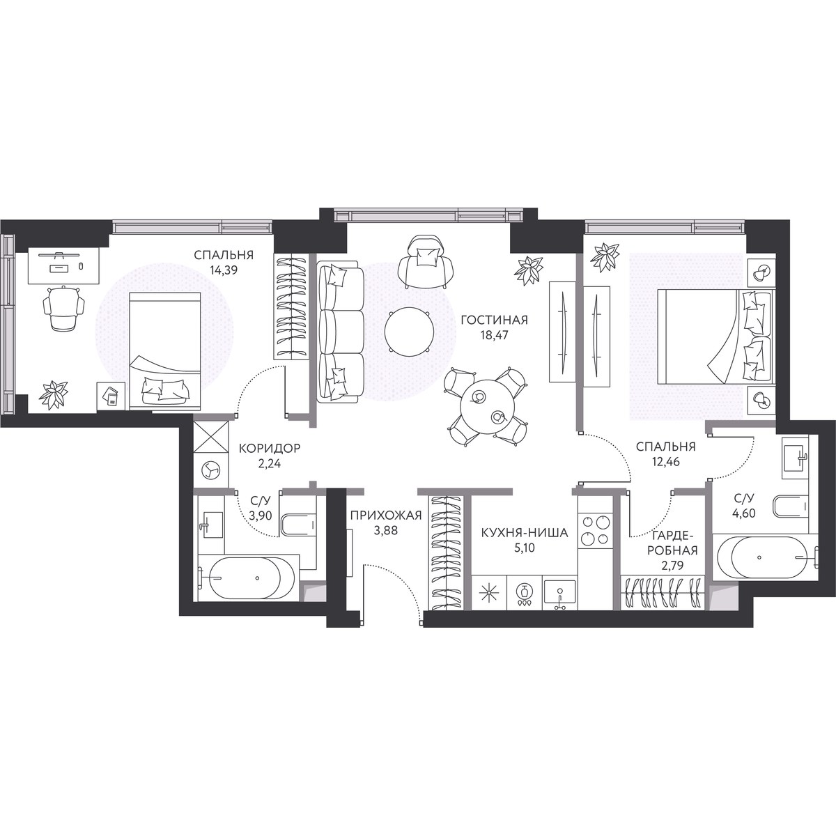 Планировка 68.6 м²