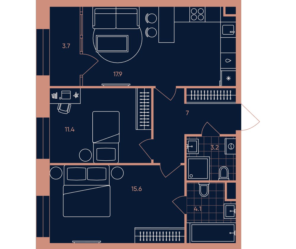 Планировка 62.9 м²