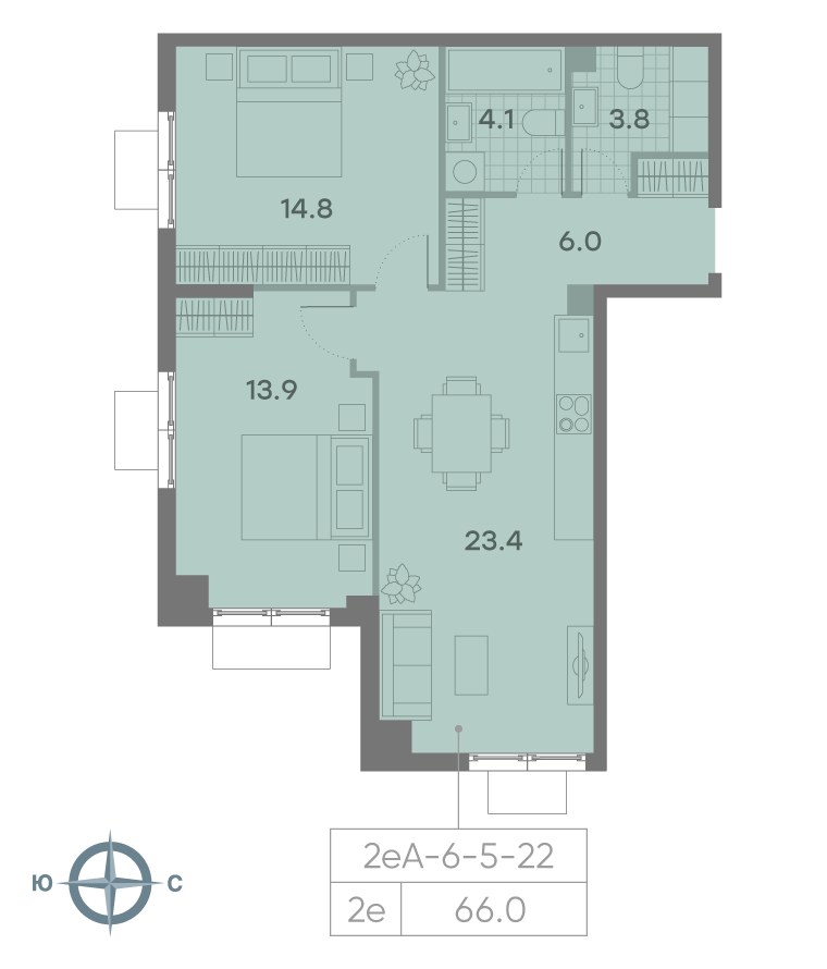 Планировка 66.0 м²
