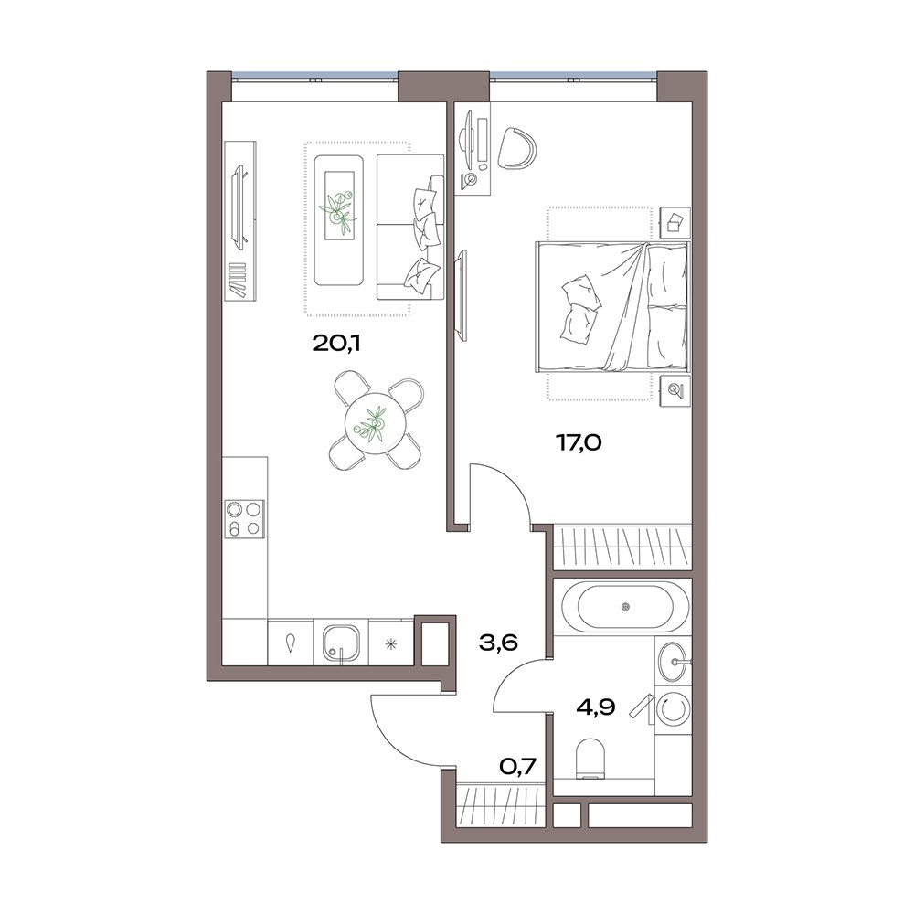 Планировка 46.9 м²