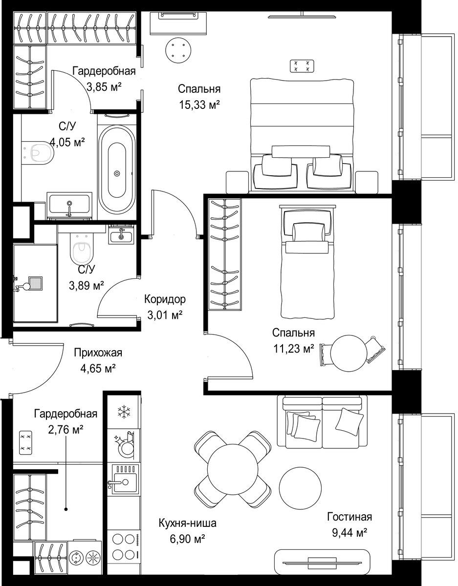 Планировка 65.11 м²