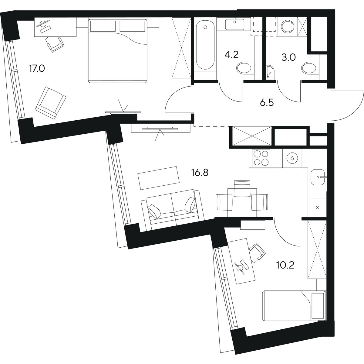 Планировка 57.7 м²