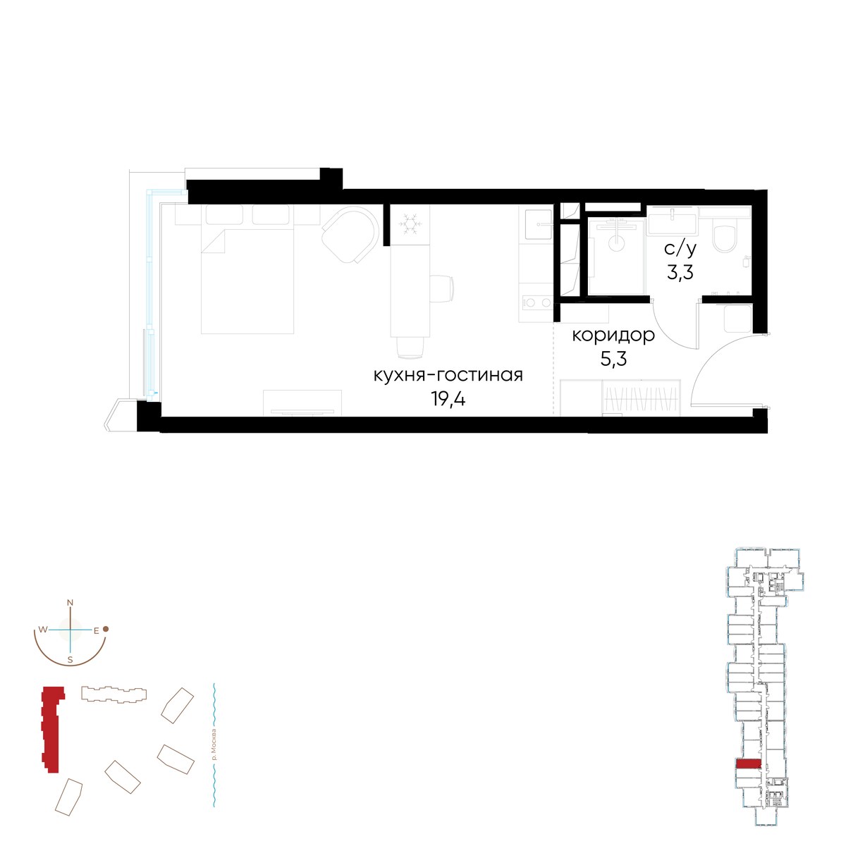 Планировка: Студия, 28.0 м²