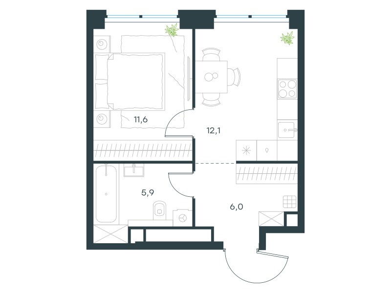 Планировка 35.6 м²