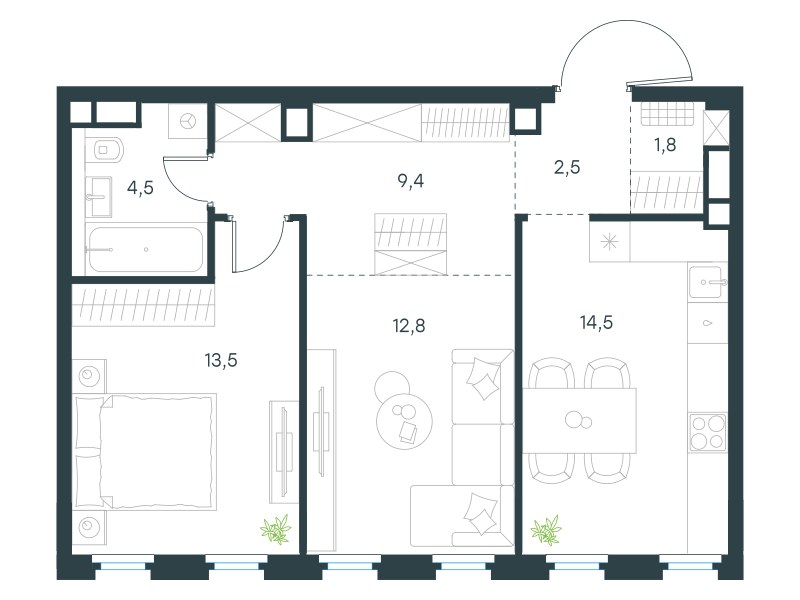 Планировка 59.0 м²