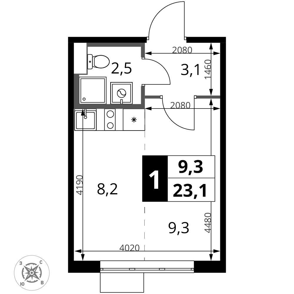 Планировка 23.1 м²