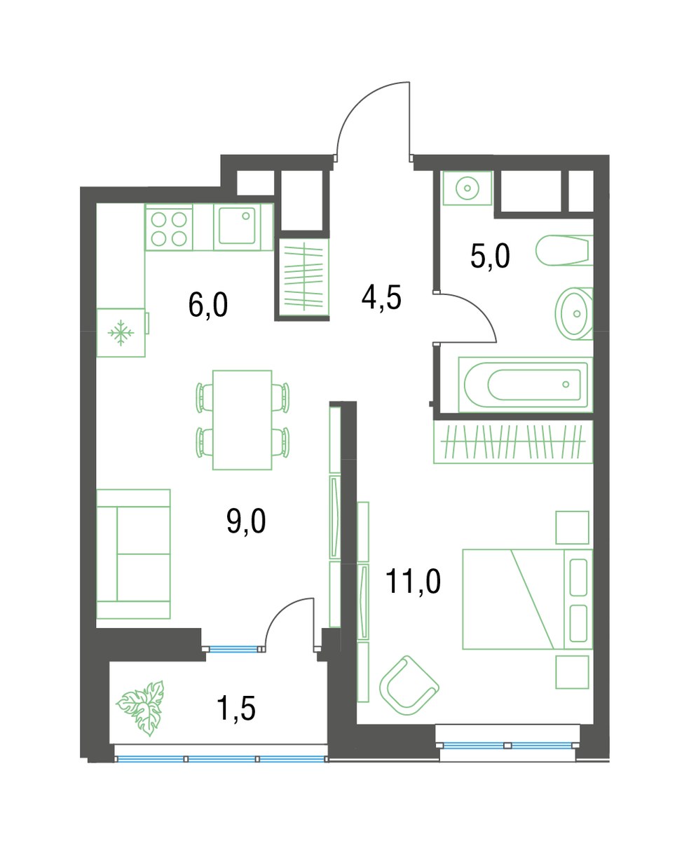 Планировка 36.9 м²