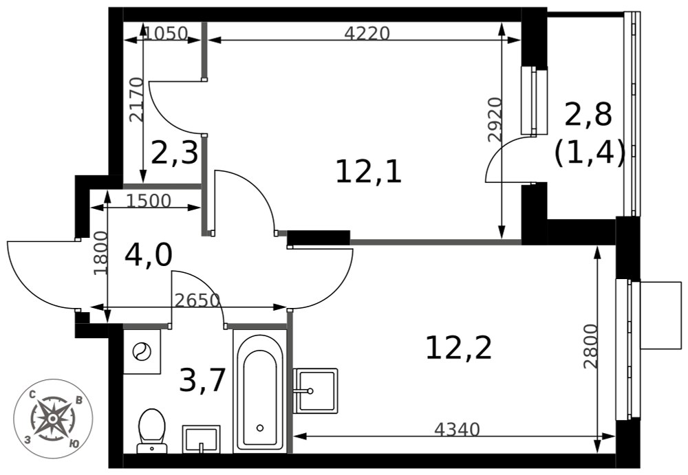 Планировка 35.7 м²