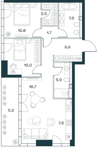 Планировка 84.8 м²