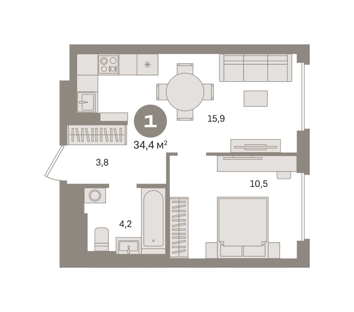 Планировка 34.38 м²