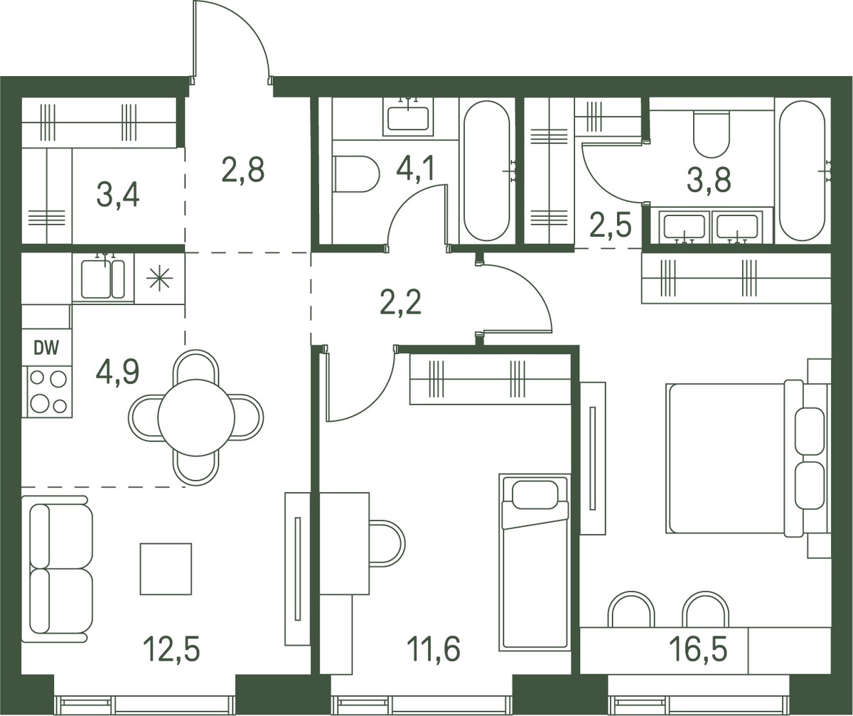 Планировка 64.3 м²
