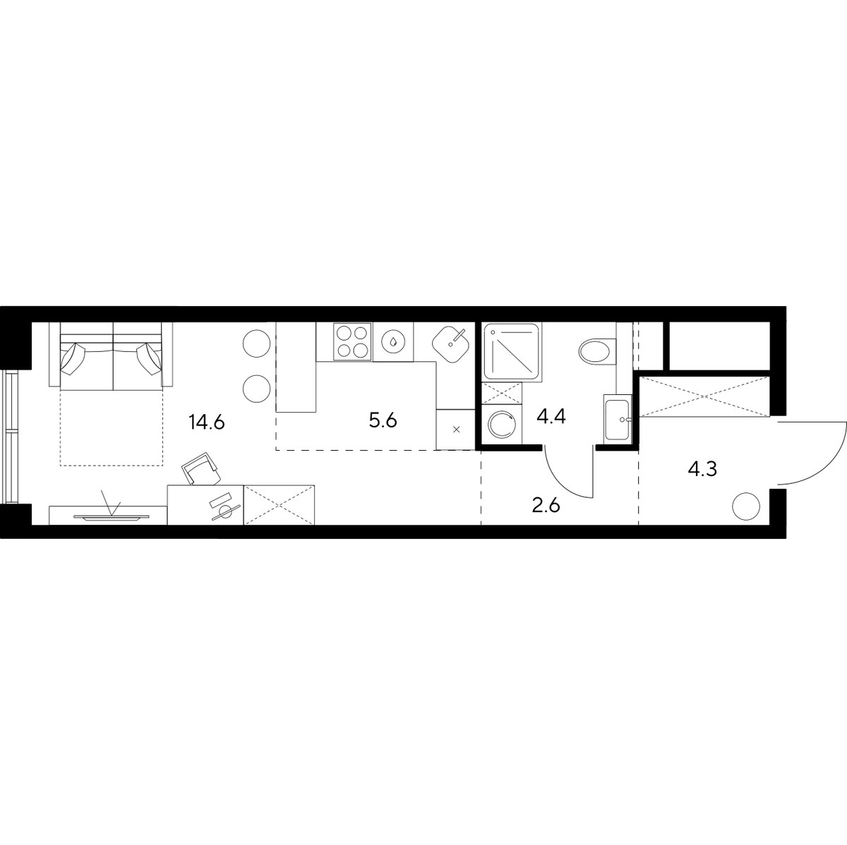 Планировка: 1-комнатная, 31.5 м²