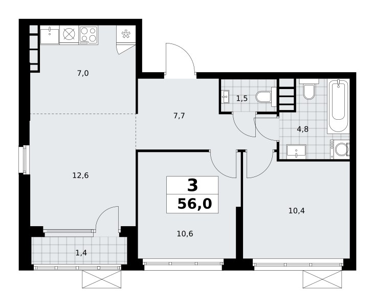 Планировка 56.0 м²