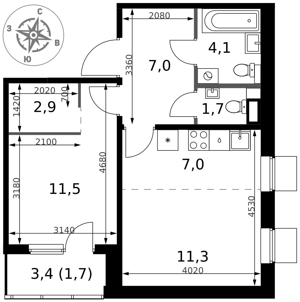 Планировка 47.2 м²