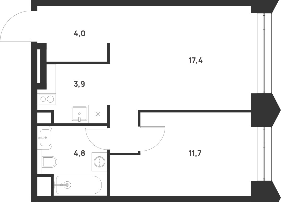 Планировка 41.8 м²