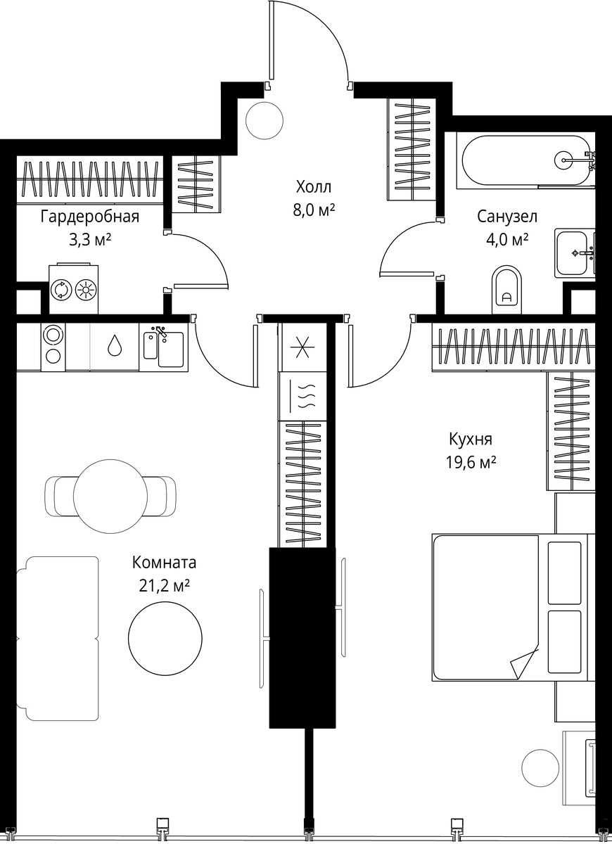 Планировка: 1-комнатная, 56.1 м²