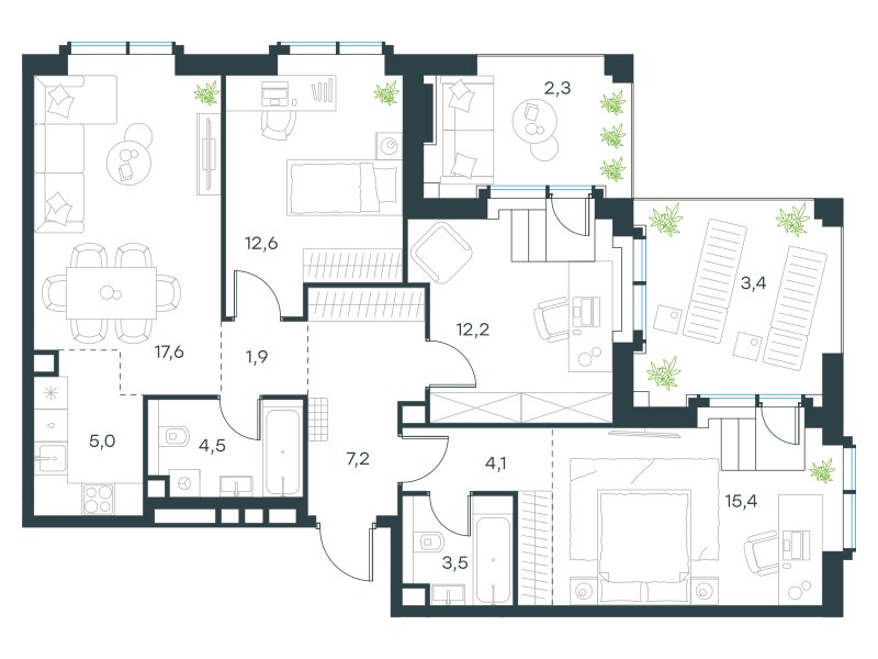 Планировка 89.7 м²